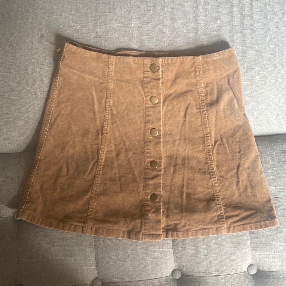 Tan corduroy button down skirt